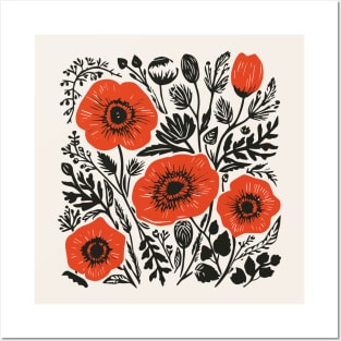 Lino Cut Flowers Posters and Art